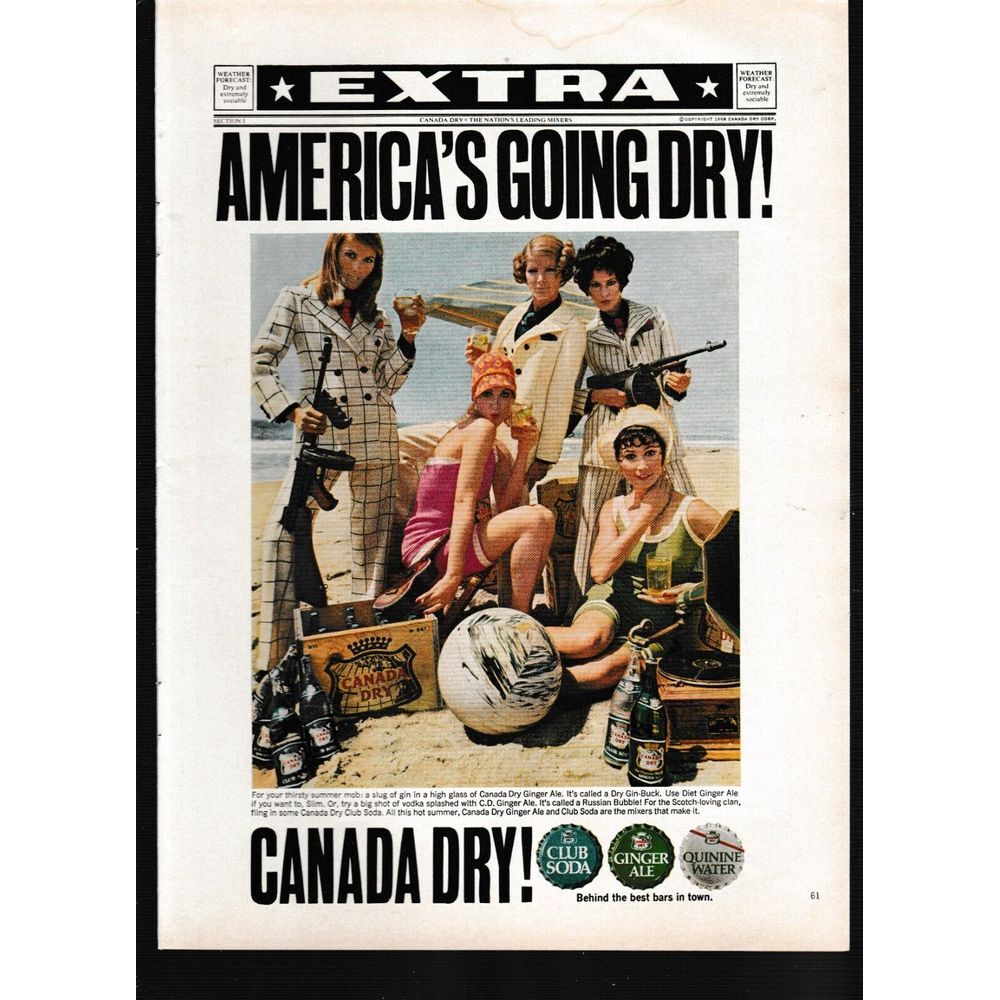 Canada Dry Ginger Ale Girls at Beach Party 1968 Magazine Ad